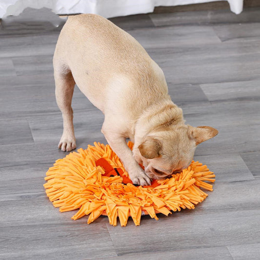 KFX-5594685 Lion Head Design Slow Feeder Training Blanket for Pets – Sniffer Pad in Orange, 41x41cm