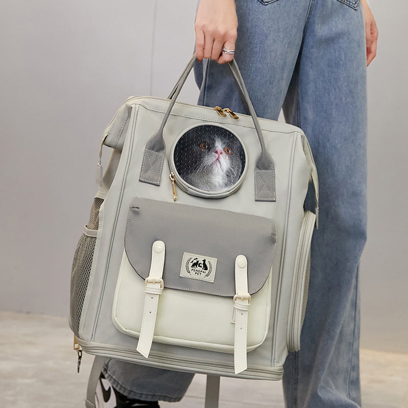 KFX-5595069 Large Capacity Breathable Cat Backpack in Gray, Light Green, and Khaki - Ideal for Pets Up to 15kg