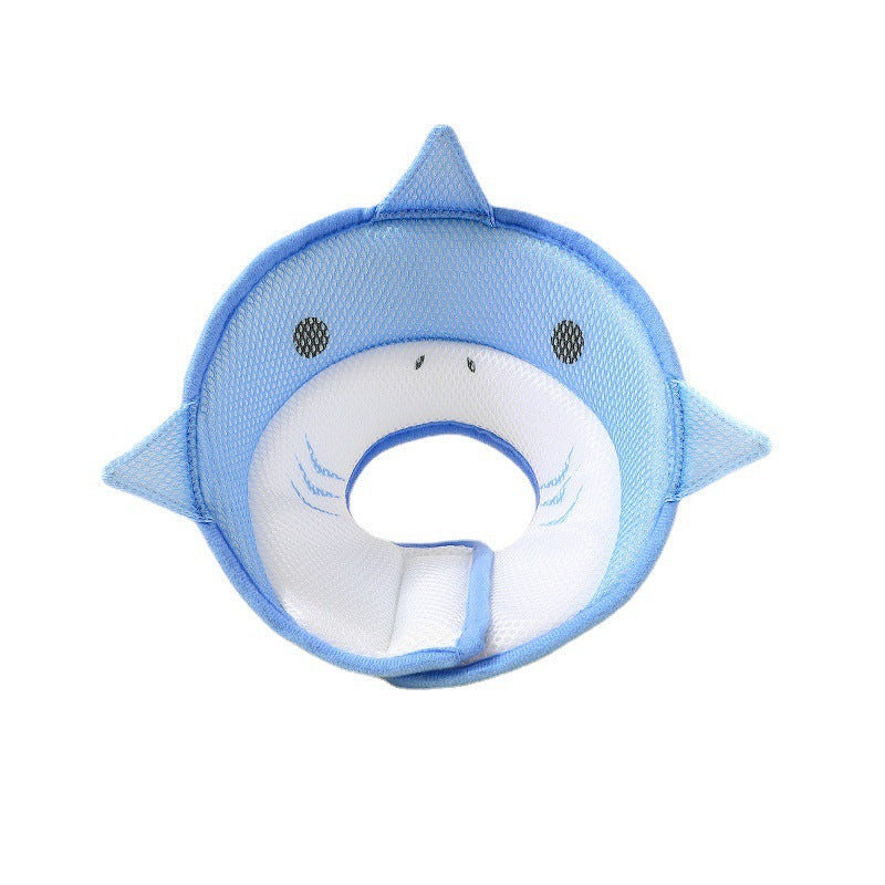 KFX-5596093 Soft Nonwoven Fabric Cat Recovery Collar - Shark Shape, Protective Adjustable Cone for Wound Healing and Comfort