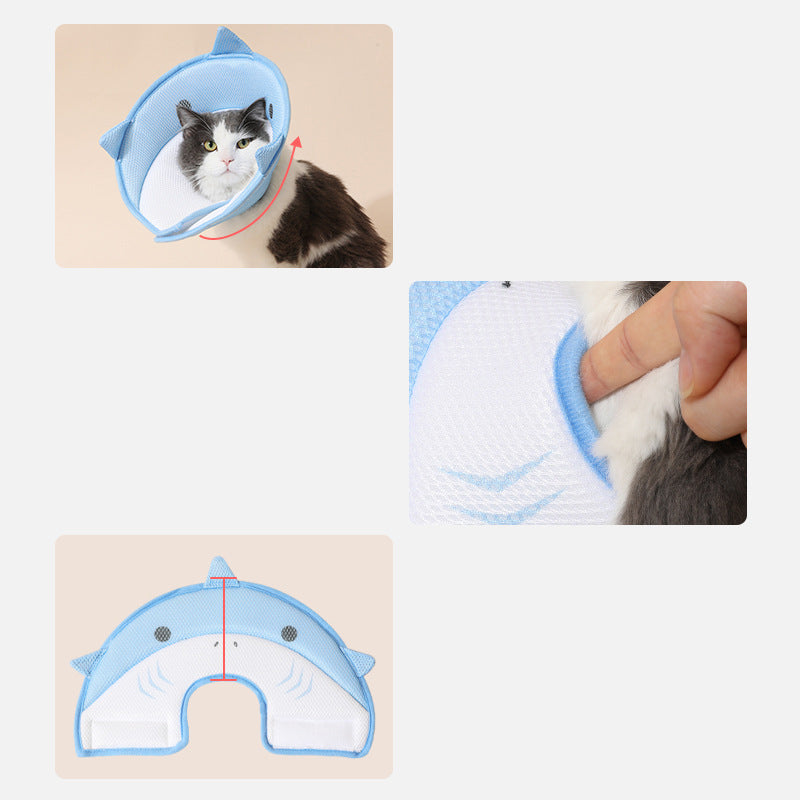 KFX-5596093 Soft Nonwoven Fabric Cat Recovery Collar - Shark Shape, Protective Adjustable Cone for Wound Healing and Comfort