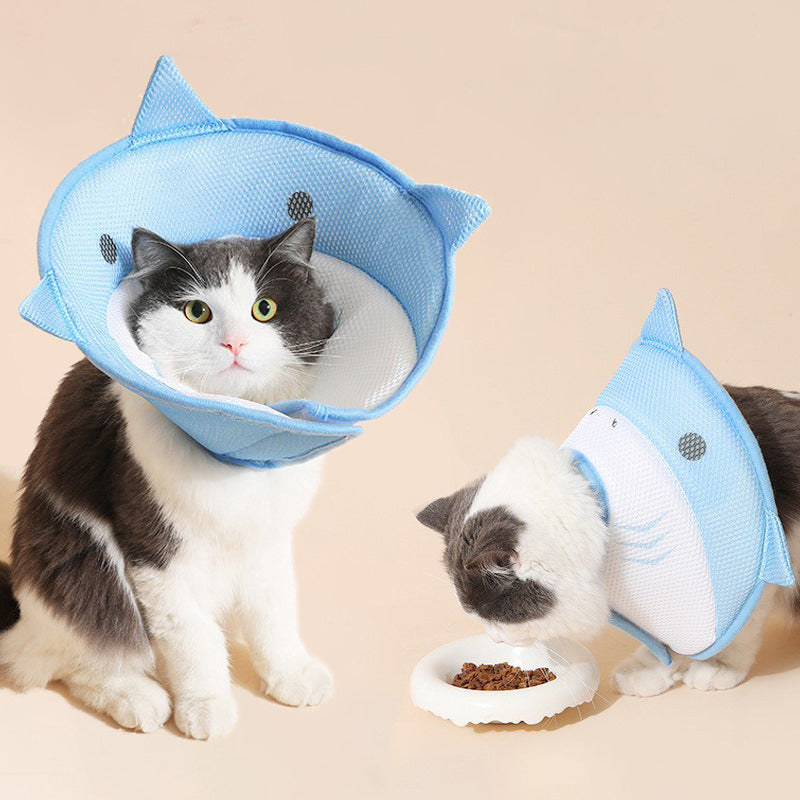 KFX-5596093 Soft Nonwoven Fabric Cat Recovery Collar - Shark Shape, Protective Adjustable Cone for Wound Healing and Comfort