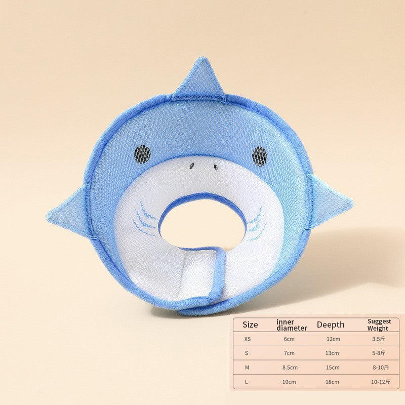 KFX-5596093 Soft Nonwoven Fabric Cat Recovery Collar - Shark Shape, Protective Adjustable Cone for Wound Healing and Comfort