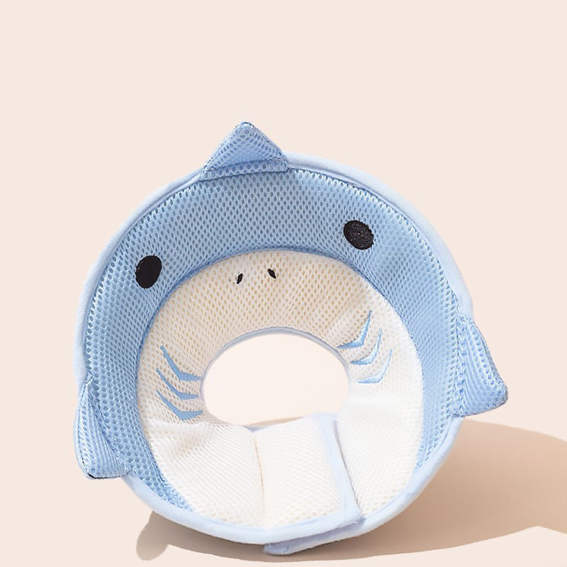 KFX-5596093 Soft Nonwoven Fabric Cat Recovery Collar - Shark Shape, Protective Adjustable Cone for Wound Healing and Comfort