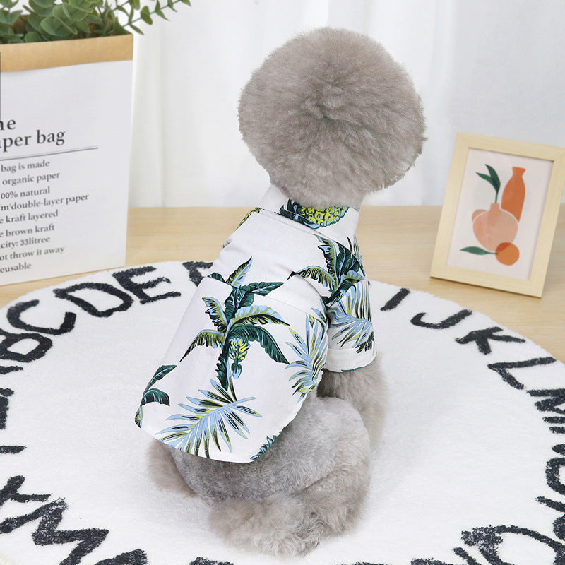 KFX-5596989 Summer Pet Shirt - Lightweight Cotton in Hawaiian Coconut Print, Available in Yellow and White, Sizes S to XXL