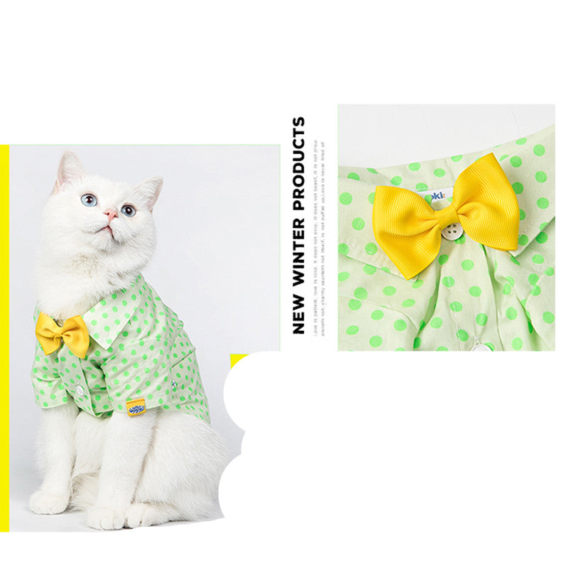 KFX-5599165 Green Polka Dot Cotton Shirt for Small to Medium Cats with Button Closure