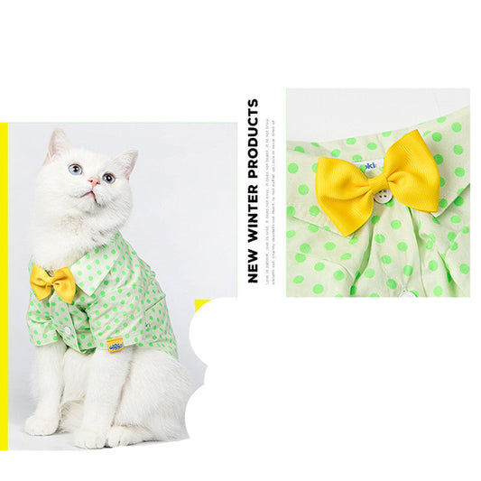 KFX-5599165 Green Polka Dot Cotton Shirt for Small to Medium Cats with Button Closure