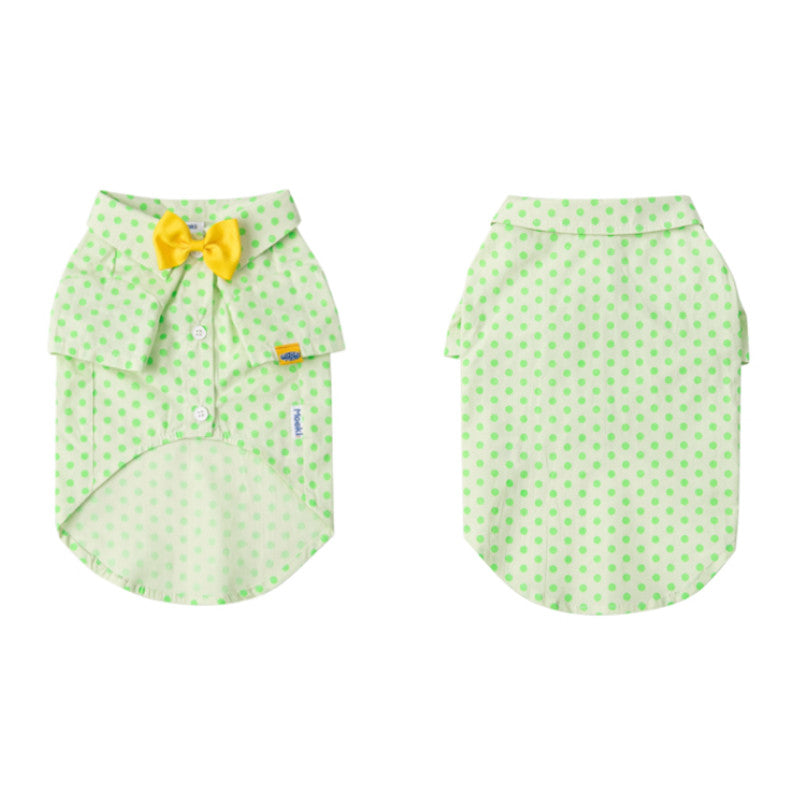 KFX-5599165 Green Polka Dot Cotton Shirt for Small to Medium Cats with Button Closure