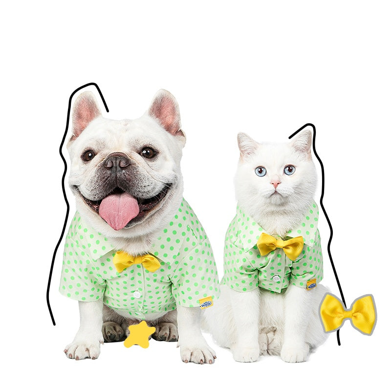 KFX-5599165 Green Polka Dot Cotton Shirt for Small to Medium Cats with Button Closure