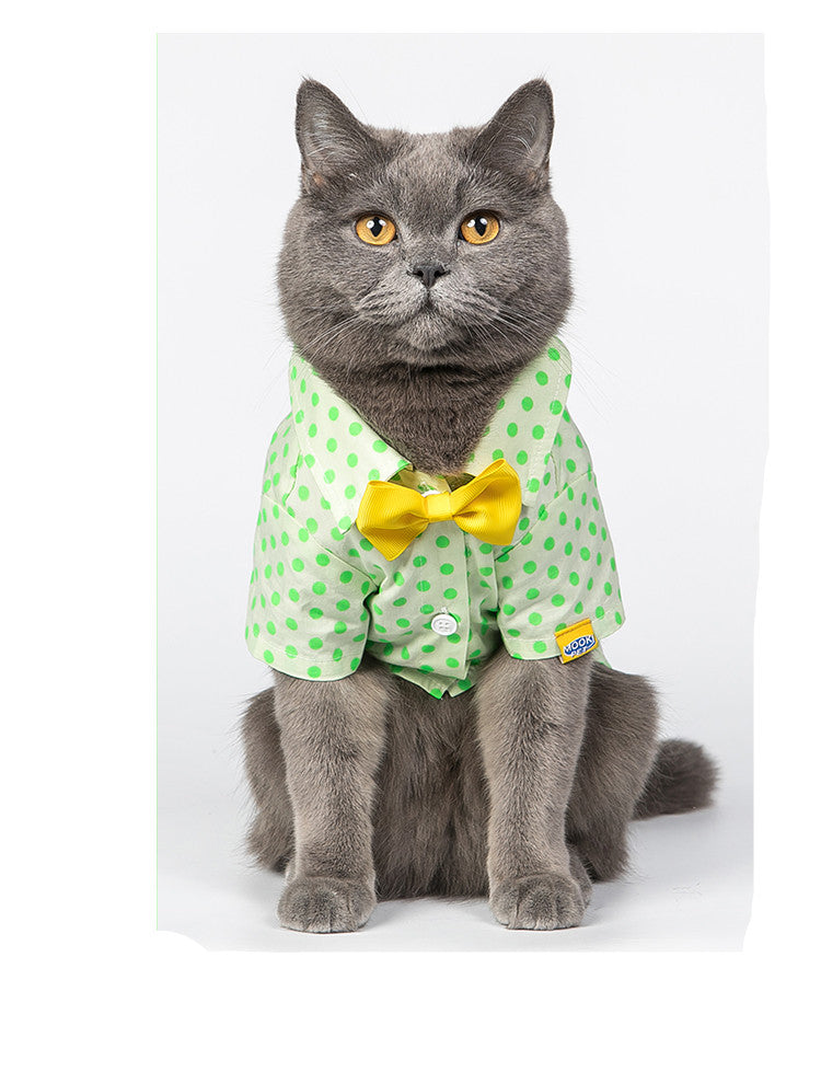 KFX-5599165 Green Polka Dot Cotton Shirt for Small to Medium Cats with Button Closure