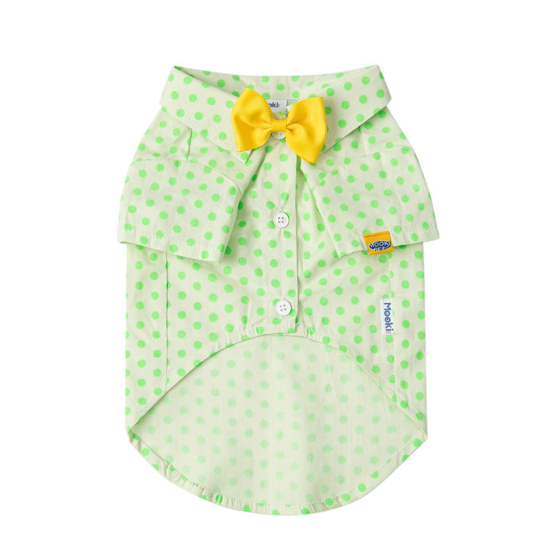 KFX-5599165 Green Polka Dot Cotton Shirt for Small to Medium Cats with Button Closure