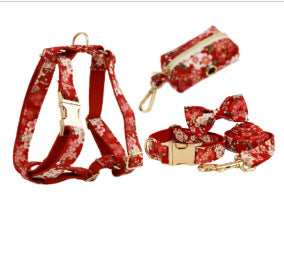 KFX-5600829 Floral Pattern Dog Collar with Alloy Buckle and Matching Leash Set