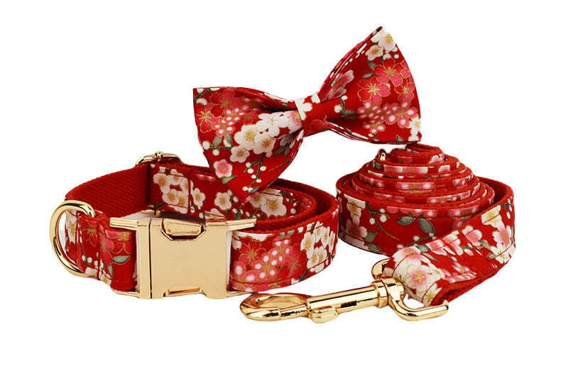 KFX-5600829 Floral Pattern Dog Collar with Alloy Buckle and Matching Leash Set