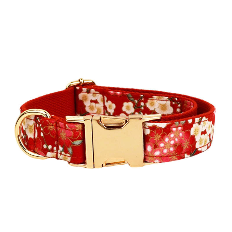 KFX-5600829 Floral Pattern Dog Collar with Alloy Buckle and Matching Leash Set