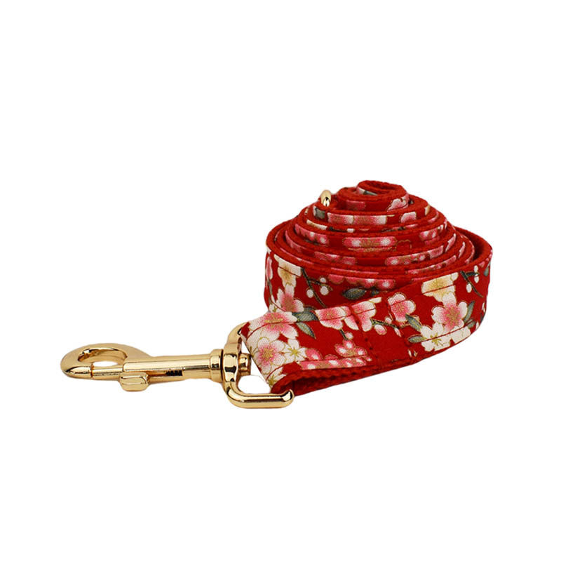 KFX-5600829 Floral Pattern Dog Collar with Alloy Buckle and Matching Leash Set