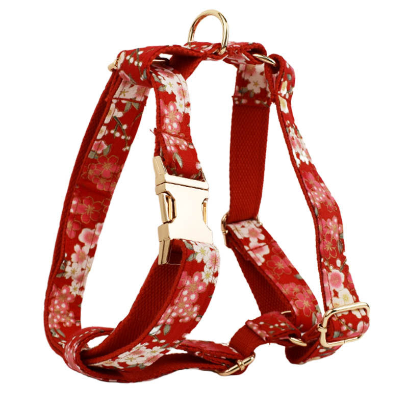 KFX-5600829 Floral Pattern Dog Collar with Alloy Buckle and Matching Leash Set