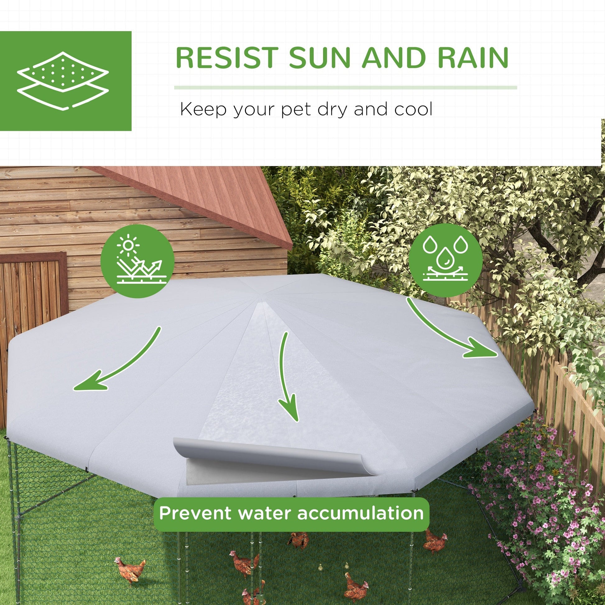 KFX-5602237 Spacious Chicken Run for 19-25 Chickens with Weather-Resistant Cover
