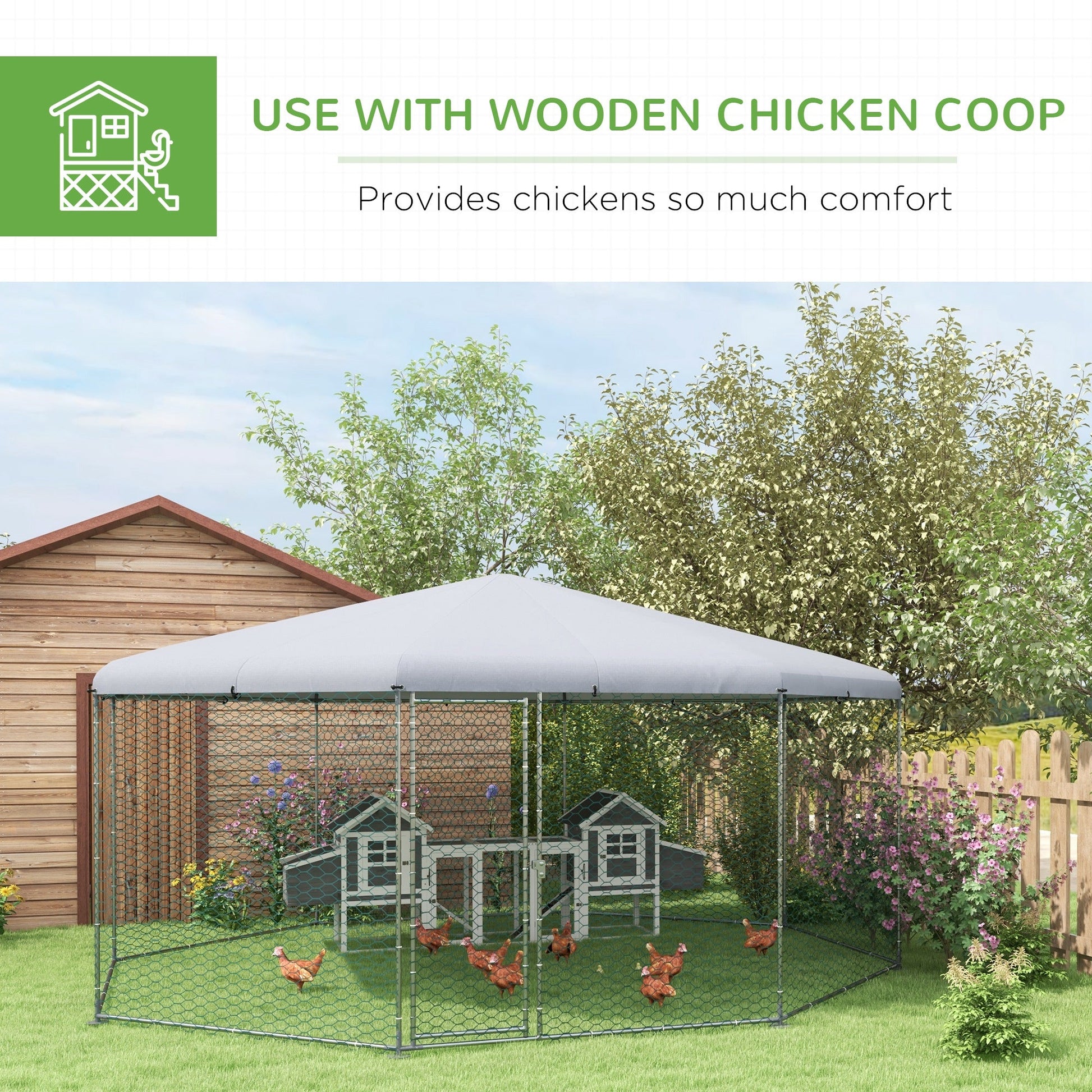 KFX-5602237 Spacious Chicken Run for 19-25 Chickens with Weather-Resistant Cover