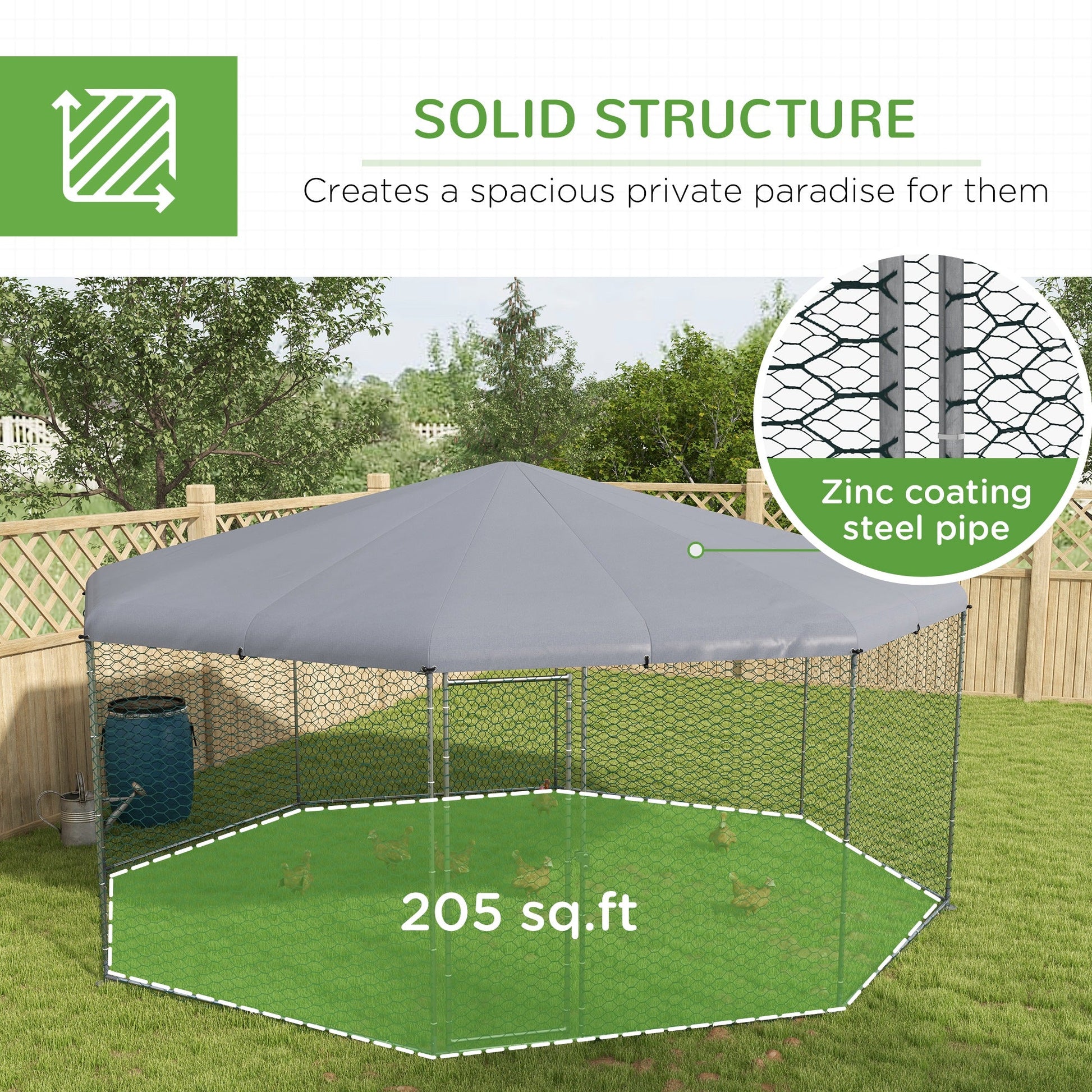 KFX-5602237 Spacious Chicken Run for 19-25 Chickens with Weather-Resistant Cover