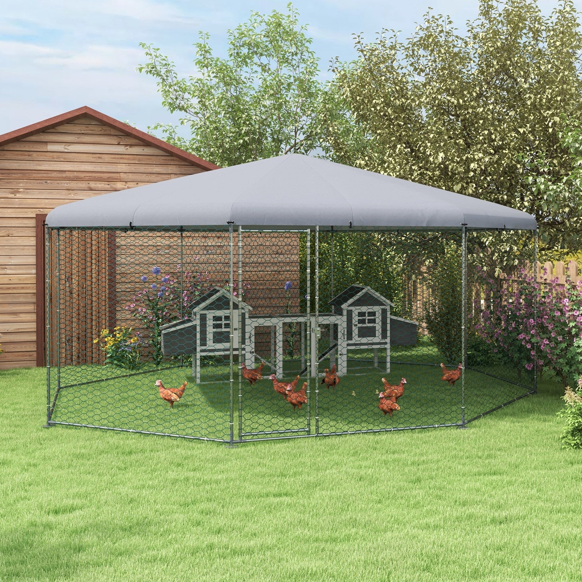 KFX-5602237 Spacious Chicken Run for 19-25 Chickens with Weather-Resistant Cover