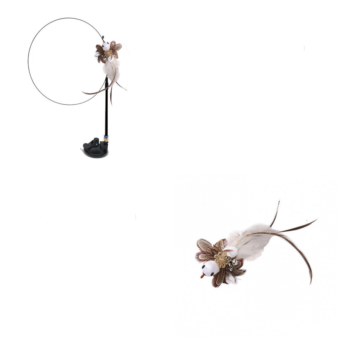 KFX-5603389 Multi-Head Cat Teaser Stick with Replacement Toys and Suction Cup Options