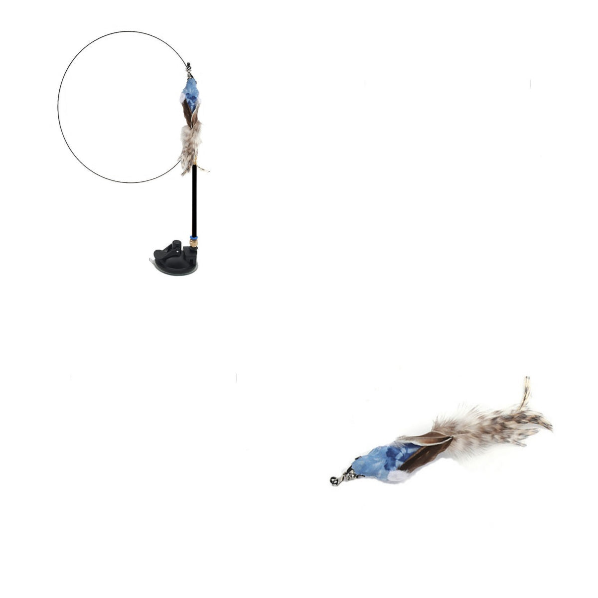 KFX-5603389 Multi-Head Cat Teaser Stick with Replacement Toys and Suction Cup Options