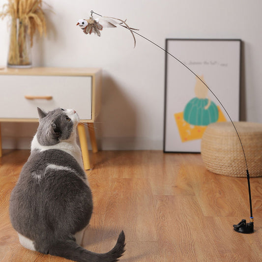 KFX-5603389 Multi-Head Cat Teaser Stick with Replacement Toys and Suction Cup Options
