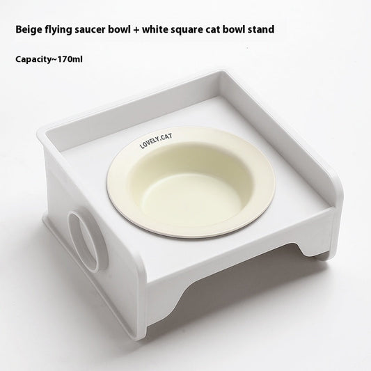 KFX-5604541 Ceramic UFO Cat Bowl with Square Height-Adjustable Rack in Multiple Colors