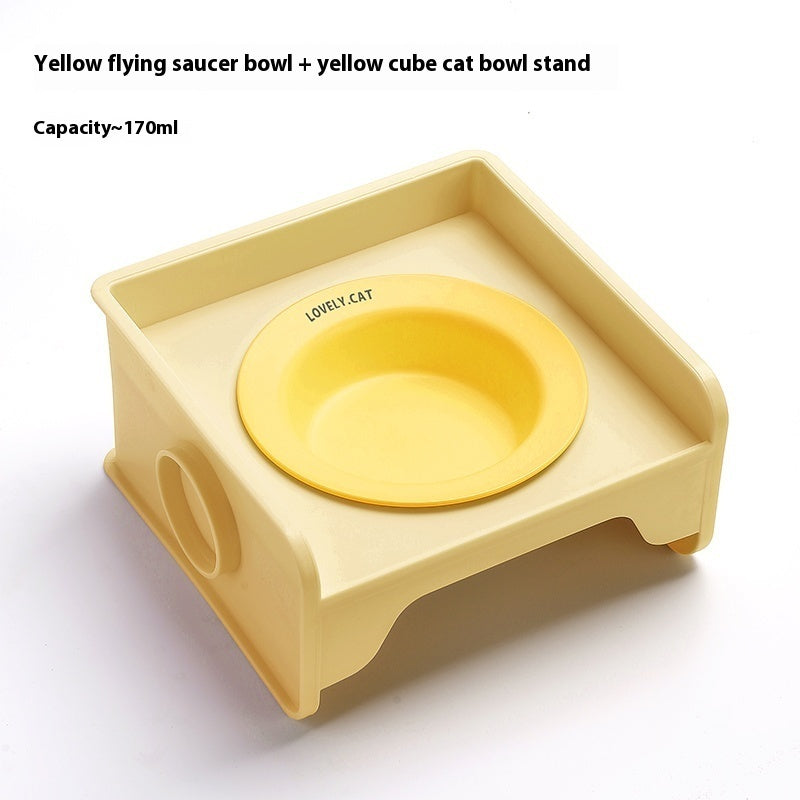 KFX-5604541 Ceramic UFO Cat Bowl with Square Height-Adjustable Rack in Multiple Colors