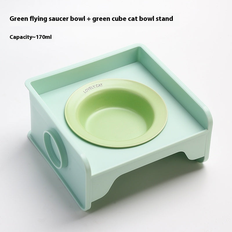 KFX-5604541 Ceramic UFO Cat Bowl with Square Height-Adjustable Rack in Multiple Colors