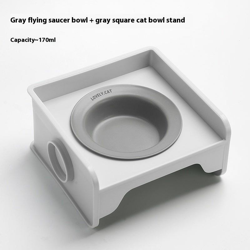 KFX-5604541 Ceramic UFO Cat Bowl with Square Height-Adjustable Rack in Multiple Colors