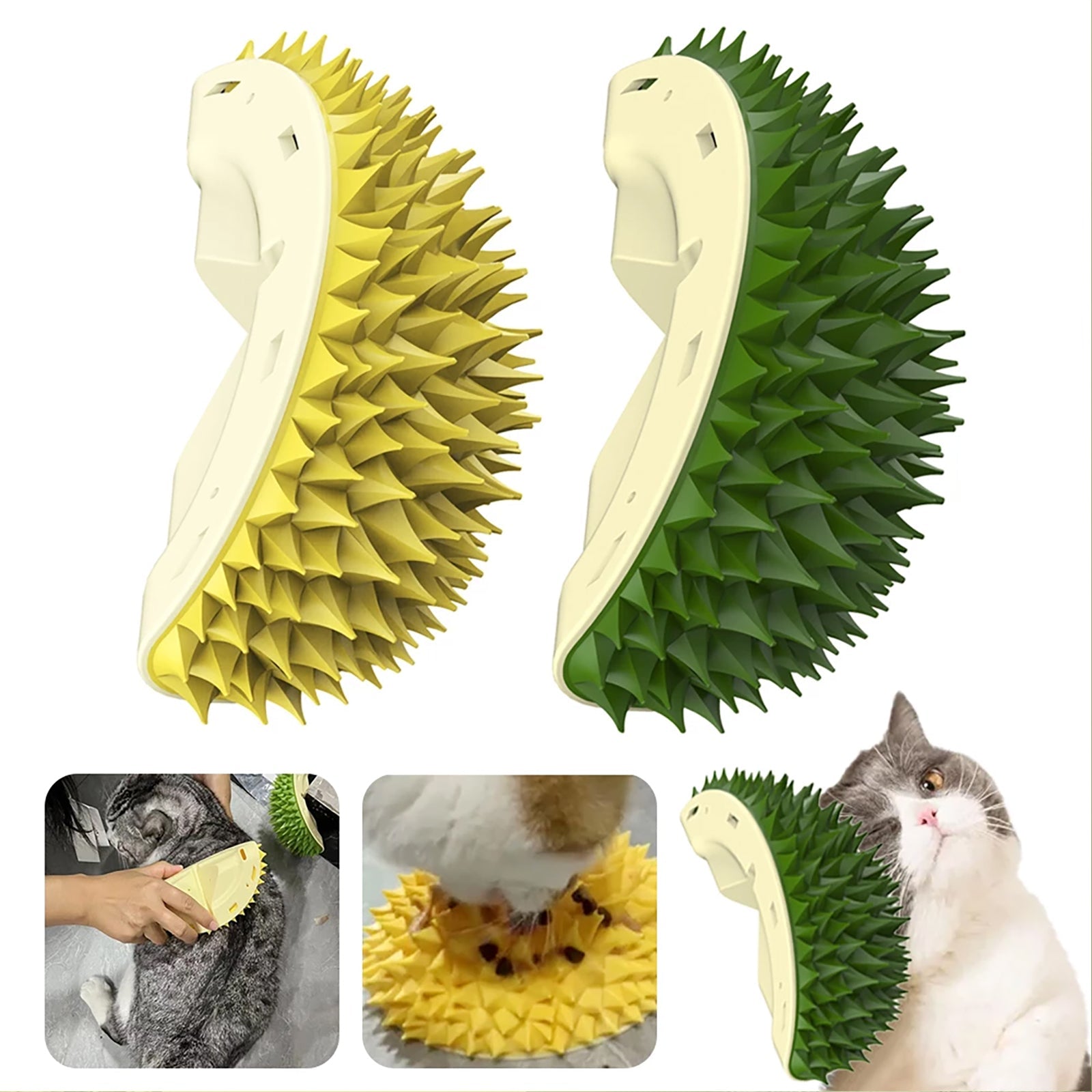 KFX-5605821 Durian-Shaped Cat and Dog Self-Grooming Brush with Massage Combs and Natural Teeth Cleaning Features