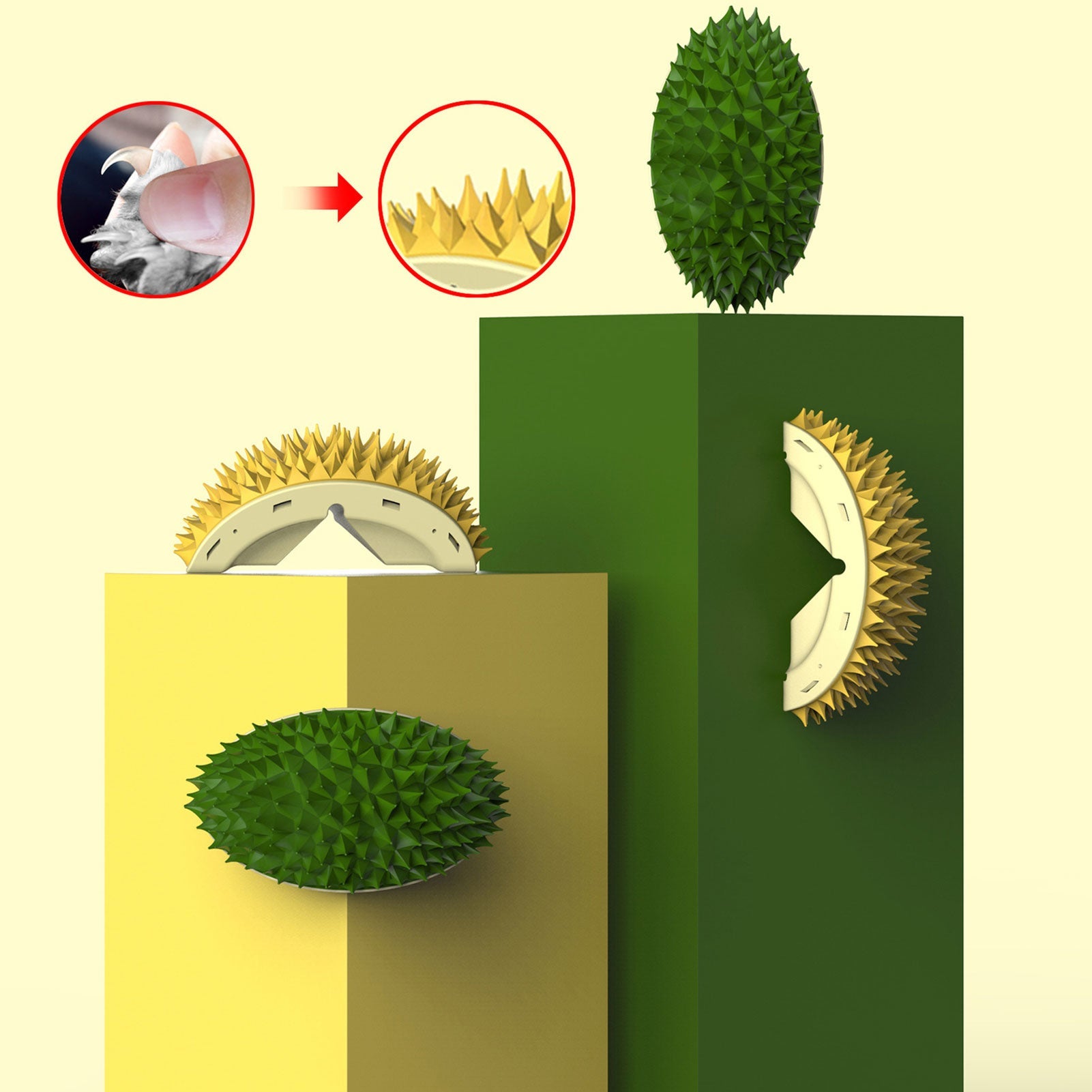 KFX-5605821 Durian-Shaped Cat and Dog Self-Grooming Brush with Massage Combs and Natural Teeth Cleaning Features