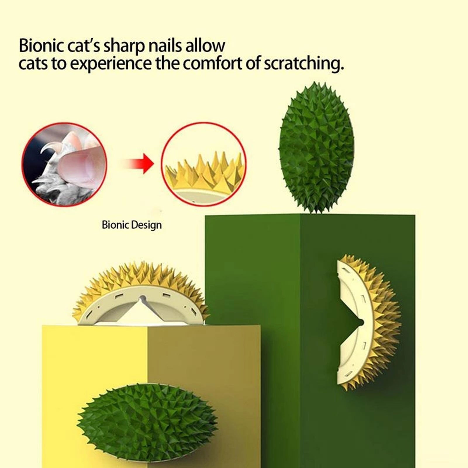 KFX-5605821 Durian-Shaped Cat and Dog Self-Grooming Brush with Massage Combs and Natural Teeth Cleaning Features