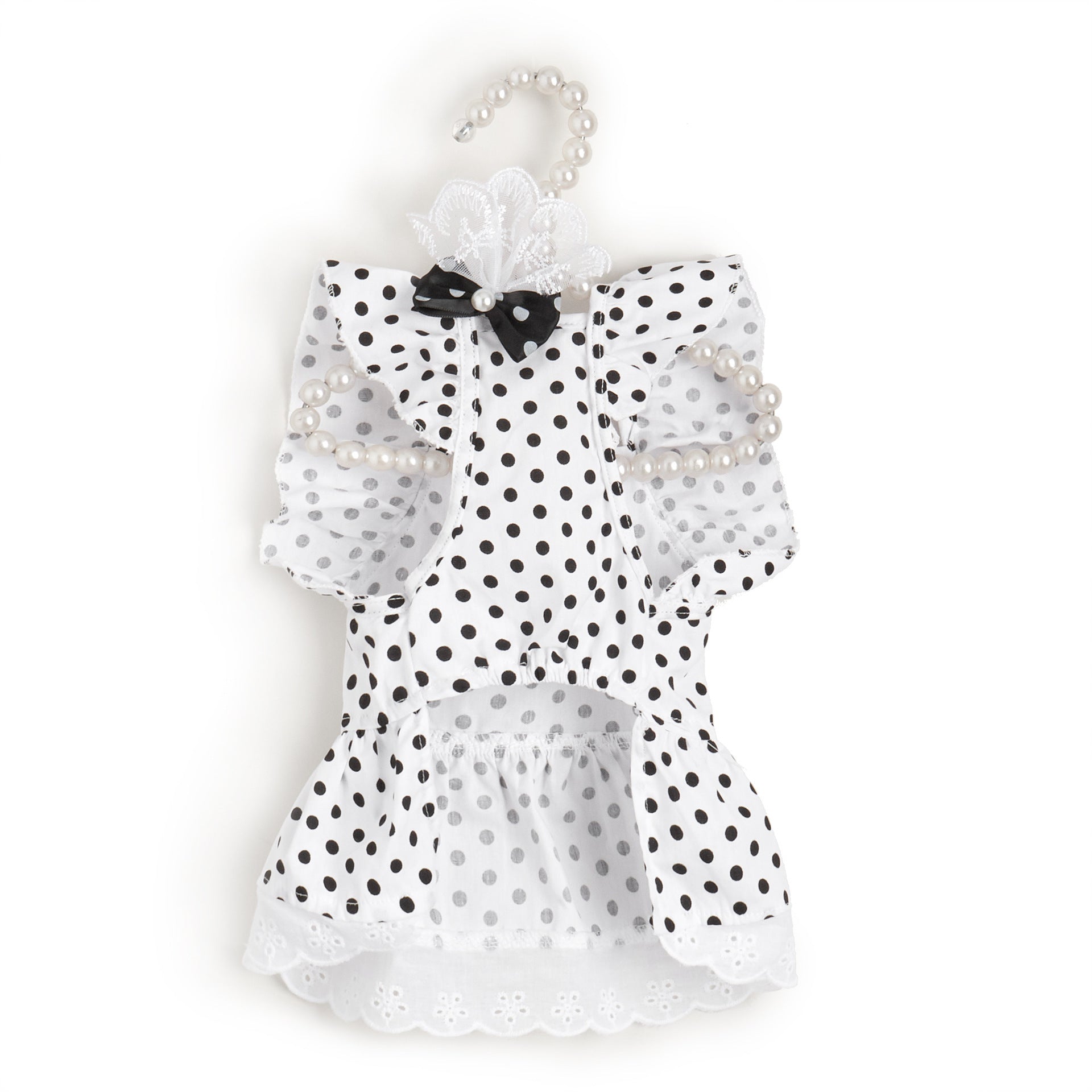 KFX-5605949 Polka Dot Dress for Dogs with Matching Headband - Cute Cotton Skirt for Pets