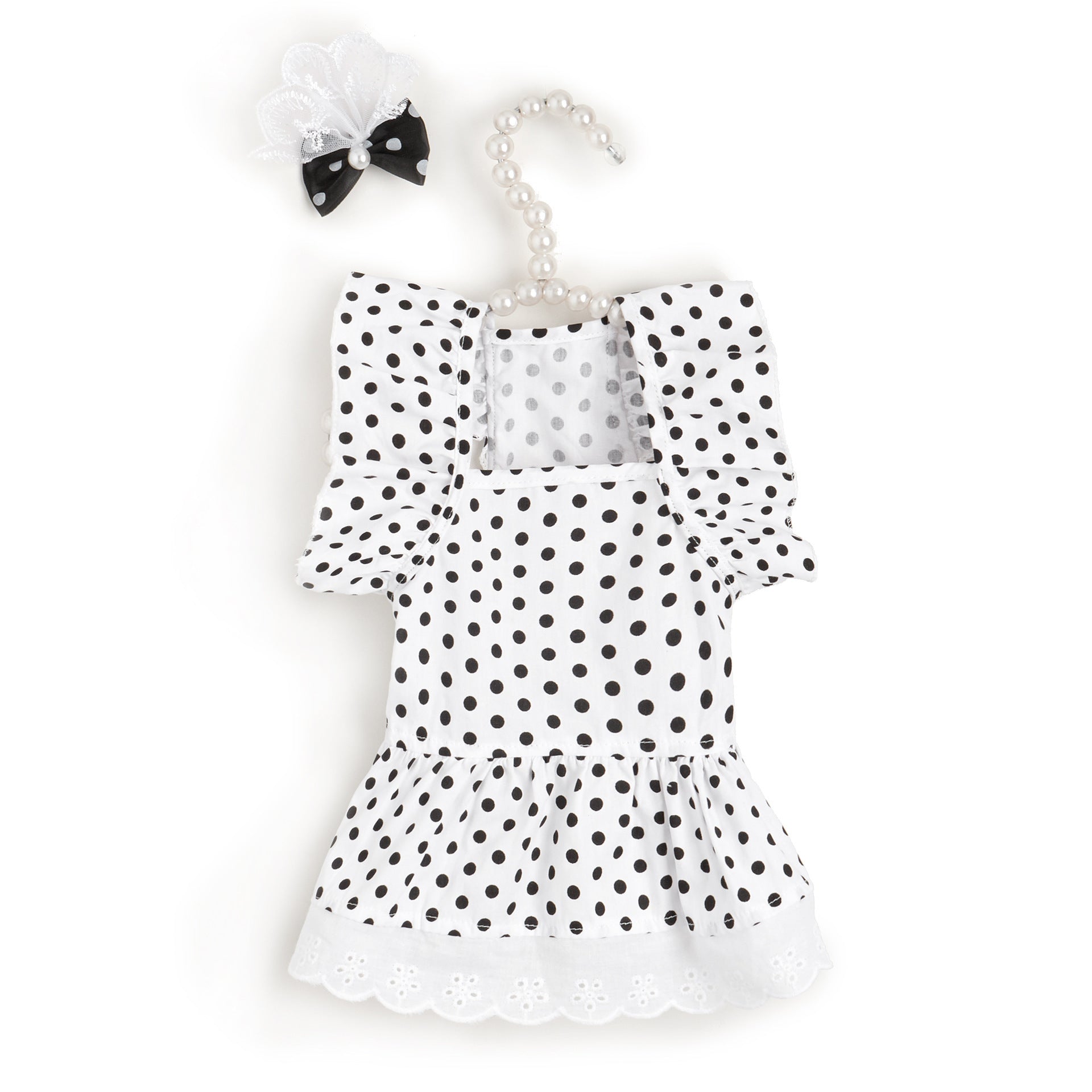 KFX-5605949 Polka Dot Dress for Dogs with Matching Headband - Cute Cotton Skirt for Pets