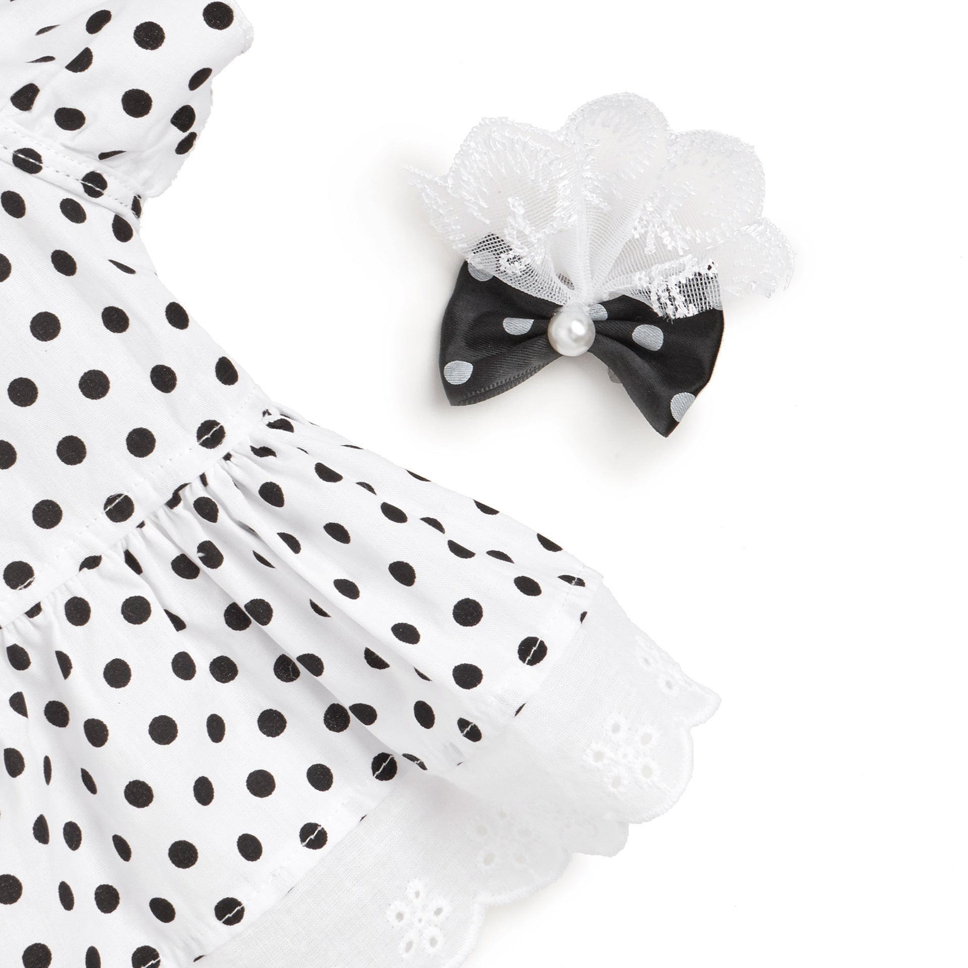 KFX-5605949 Polka Dot Dress for Dogs with Matching Headband - Cute Cotton Skirt for Pets