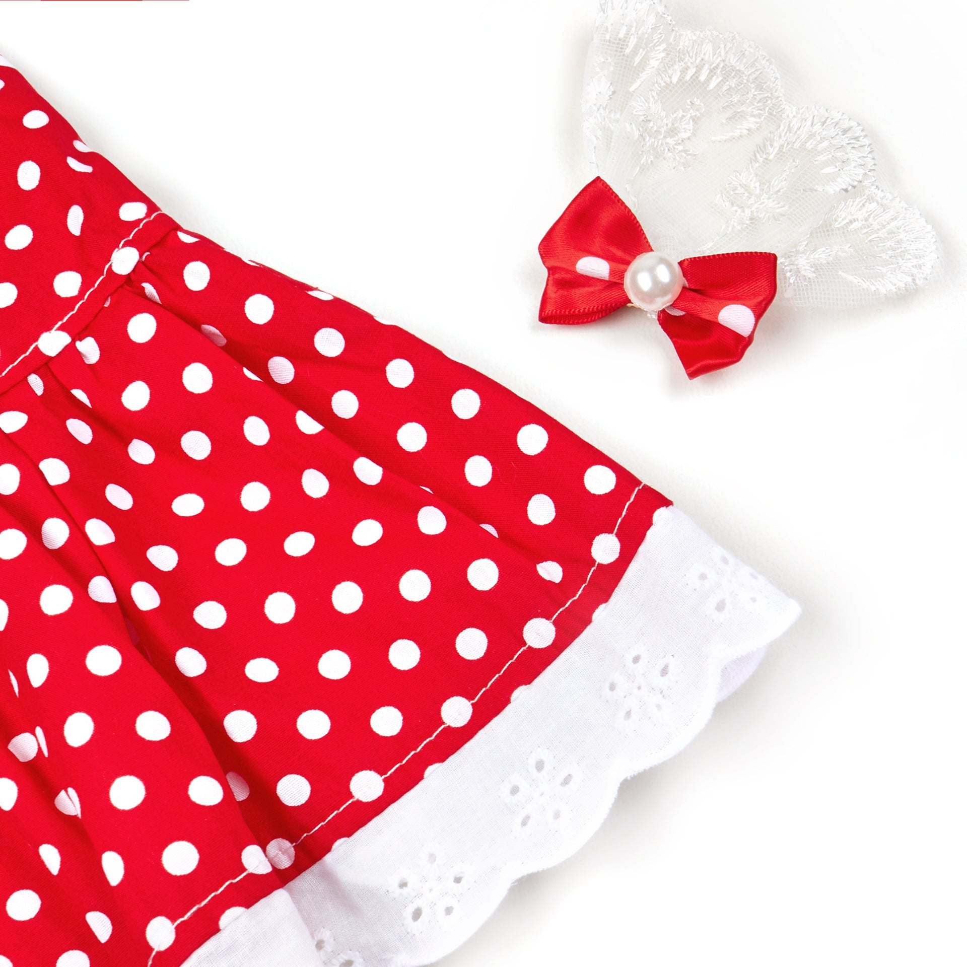 KFX-5605949 Polka Dot Dress for Dogs with Matching Headband - Cute Cotton Skirt for Pets