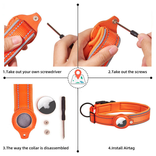 KFX-5606333 Leather Airtag Compatible Pet Collar - Anti-Lost Traction for Dogs and Cats - Various Colors Available