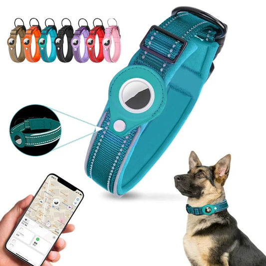 KFX-5606333 Leather Airtag Compatible Pet Collar - Anti-Lost Traction for Dogs and Cats - Various Colors Available
