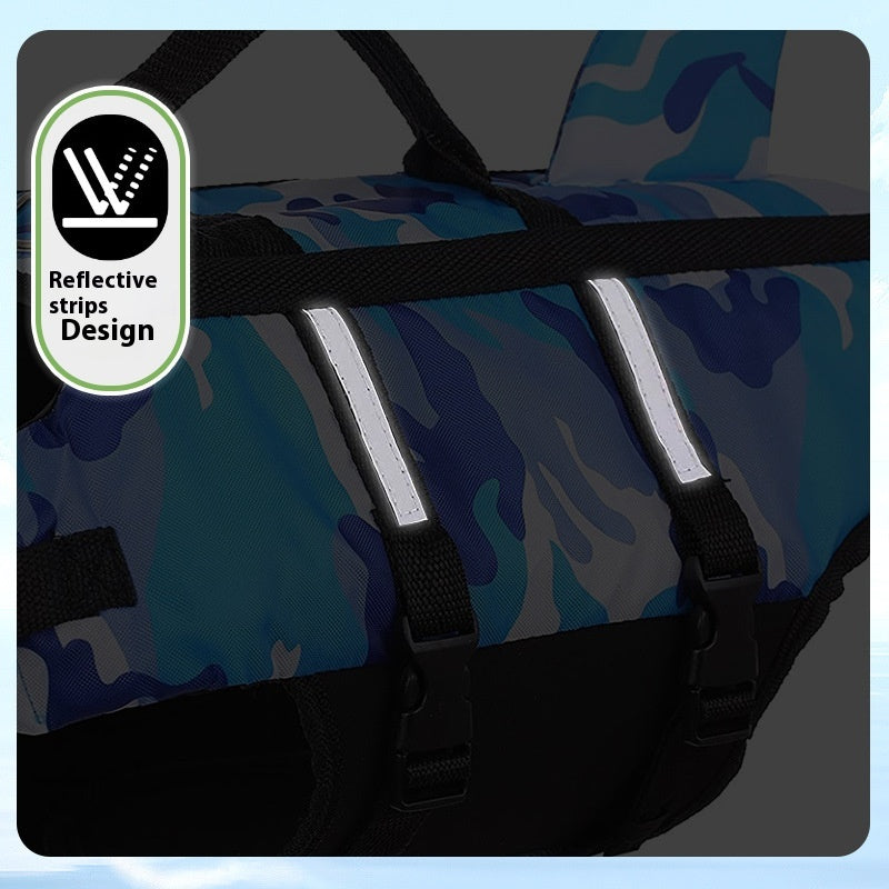KFX-5606717 Pet Camouflage Swimming Life Jacket - Available in Blue, Green, Pink, Orange, Sizes XS to XXL
