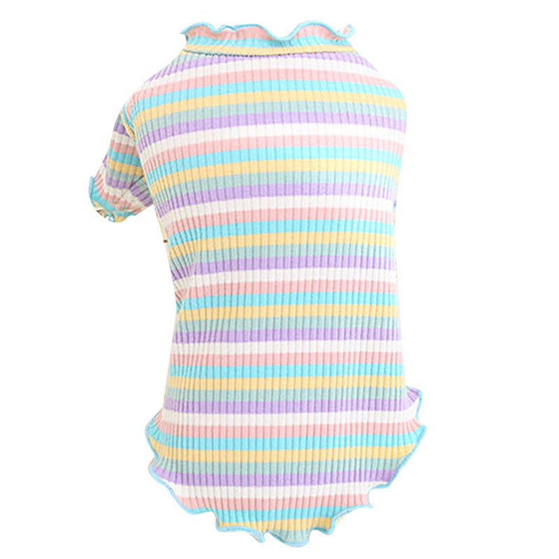 KFX-5608893 Rainbow Stripe Casual Cotton Bottoming Shirt for Everyday Wear