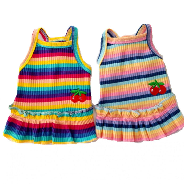 KFX-5612477 Color Striped Cherry Princess Dress for Pets in Purple and Blue