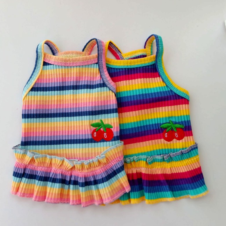 KFX-5612477 Color Striped Cherry Princess Dress for Pets in Purple and Blue