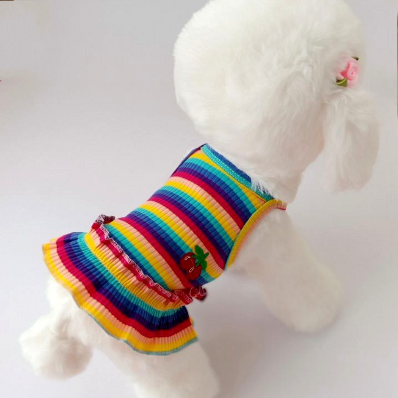 KFX-5612477 Color Striped Cherry Princess Dress for Pets in Purple and Blue
