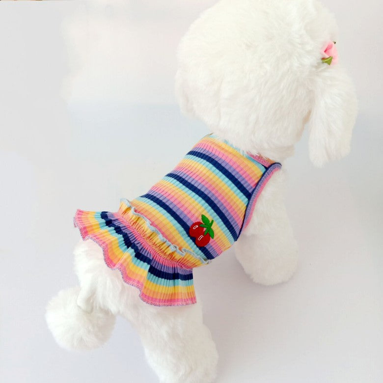 KFX-5612477 Color Striped Cherry Princess Dress for Pets in Purple and Blue