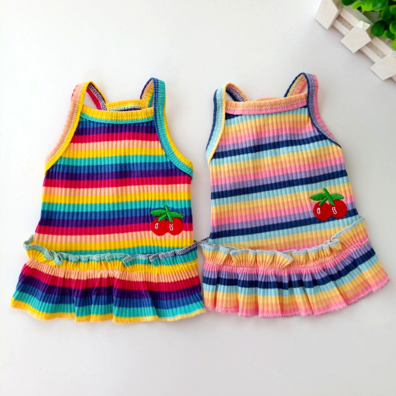 KFX-5612477 Color Striped Cherry Princess Dress for Pets in Purple and Blue