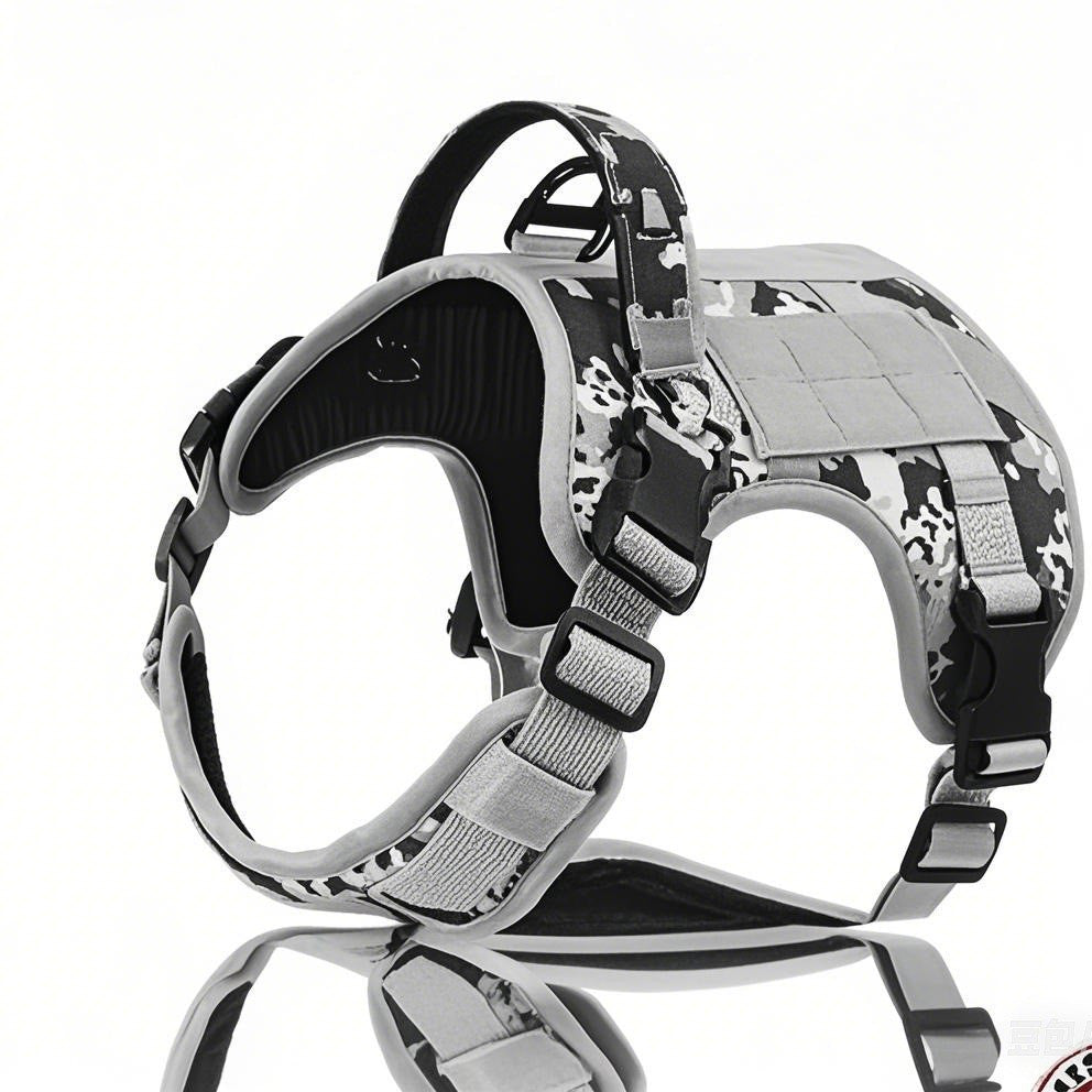 KFX-5613373 Tactical Dog Harness in Khaki, Black, Rose Red, Camouflage Blue, and Camouflage White - Durable Polyester Material for Comfort and Control