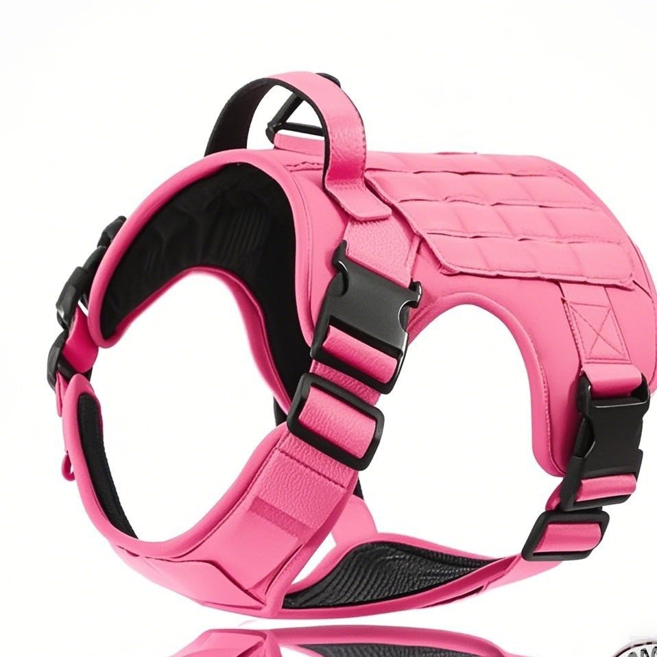 KFX-5613373 Tactical Dog Harness in Khaki, Black, Rose Red, Camouflage Blue, and Camouflage White - Durable Polyester Material for Comfort and Control