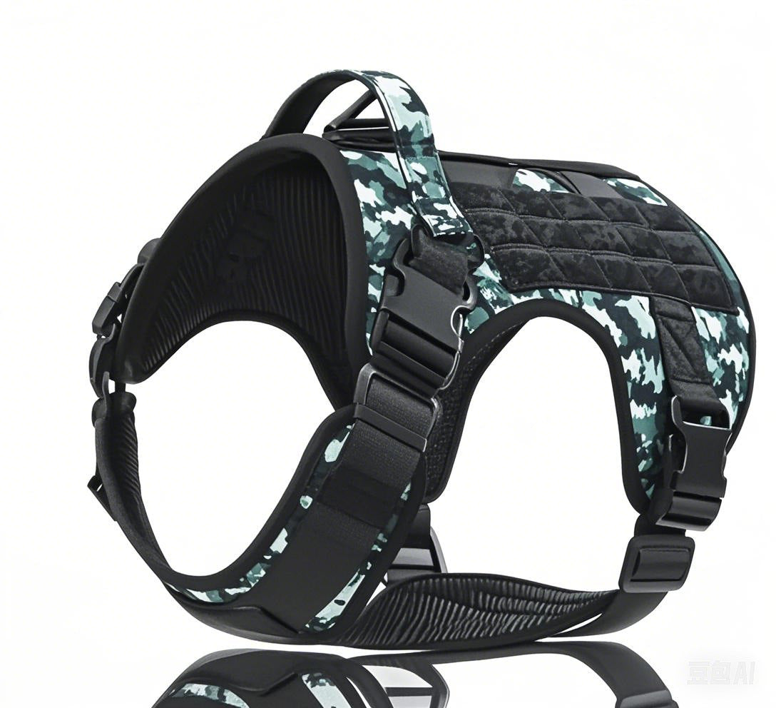 KFX-5613373 Tactical Dog Harness in Khaki, Black, Rose Red, Camouflage Blue, and Camouflage White - Durable Polyester Material for Comfort and Control