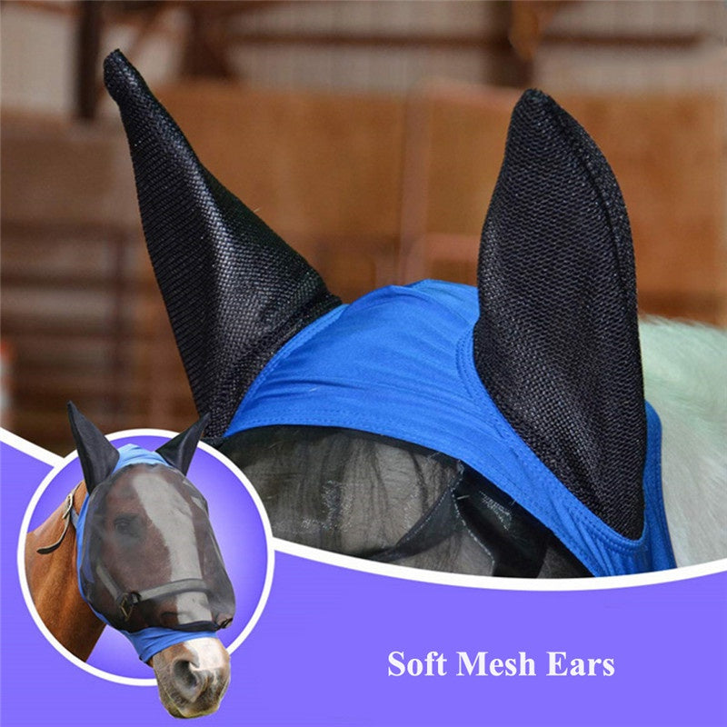 KFX-5613757 Mosquito-Proof One-Piece Fly Mask for Horses with UV Protection and Adjustable Fit